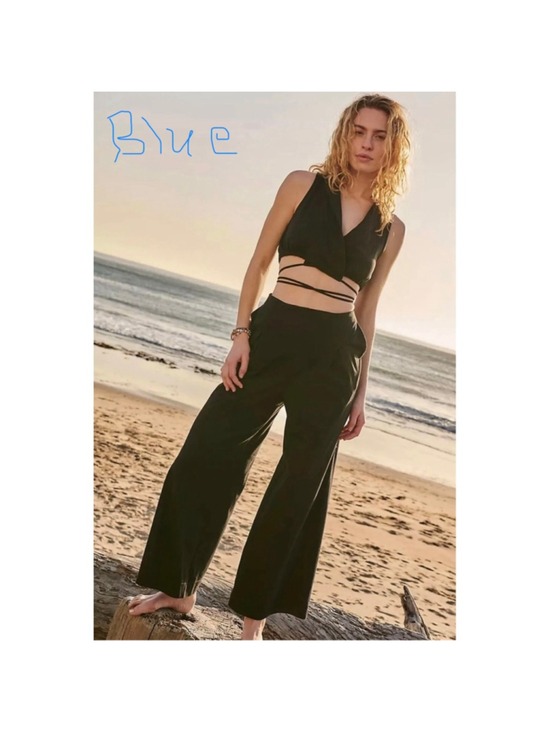 Free People Tops - NWT Free People Sunday Funday Set Blue XS Wide Leg Wrap Crop Matching Set